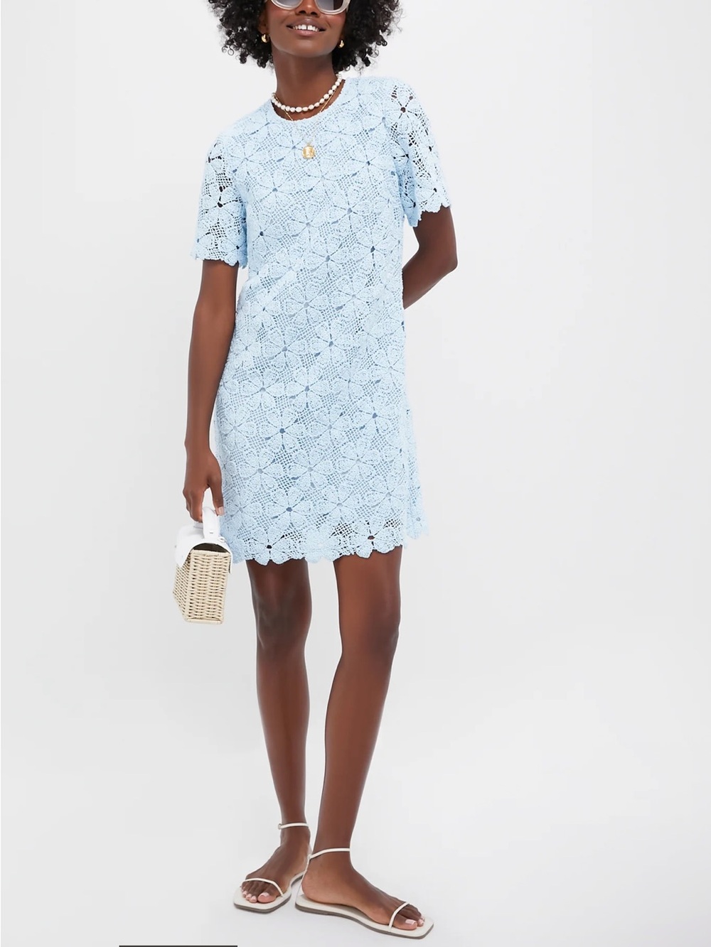 Tuckernuck Light Blue Crochet Shift Mini Dress